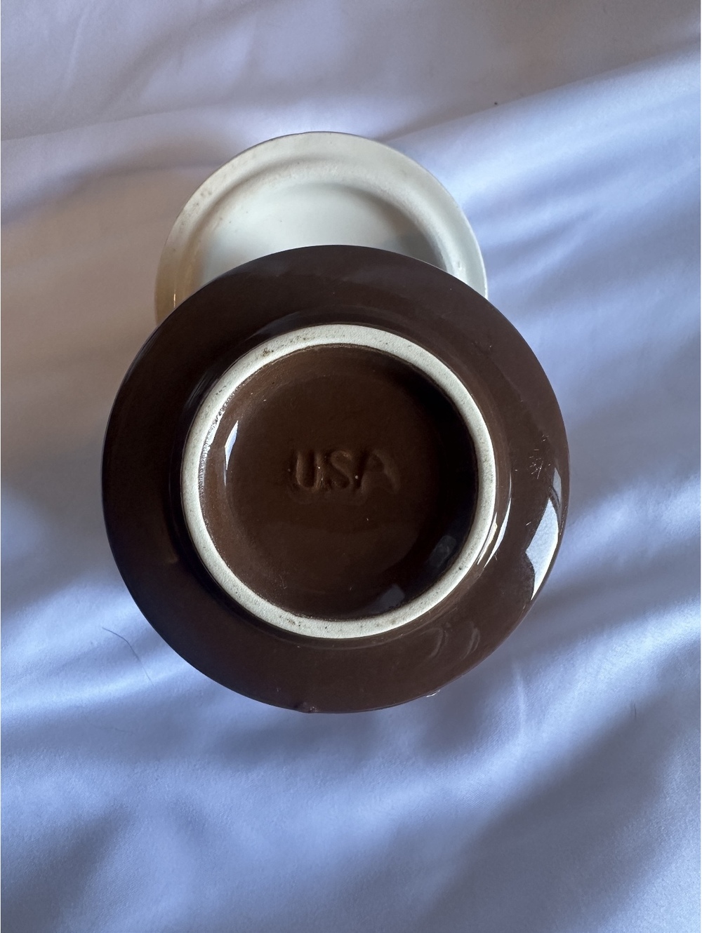 Mid Century Modern Brown & Cream Covered Sugar Bowl Ceramic USA Pottery MCM